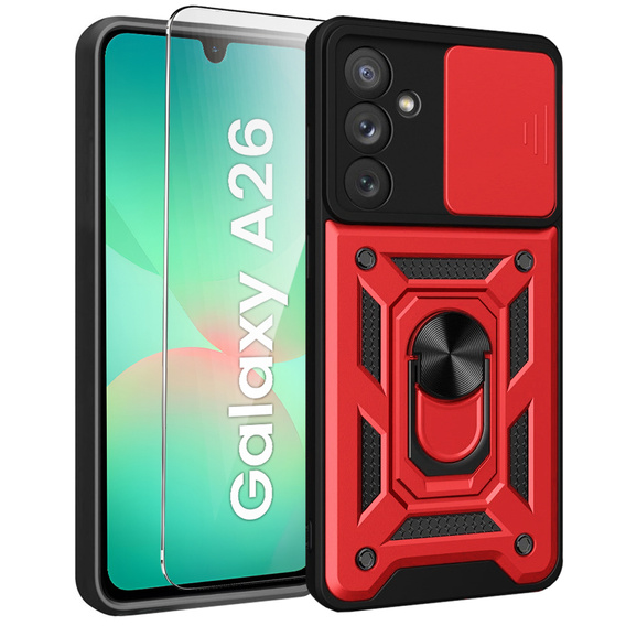 Θωρακισμένη θήκη για Samsung Galaxy A26, CamShield Slide, κόκκινη + Μετριασμένο γυαλί 9H