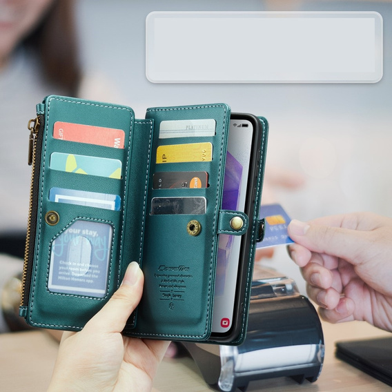 θήκη CASEME για Samsung Galaxy A55 5G, RFID Leather Wallet, με λουράκι ώμου, πράσινη