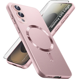 Θήκη για Samsung Galaxy S25 Edge, ColorMag, για MagSafe, ροζ + γυαλί 9H, μετριασμένο