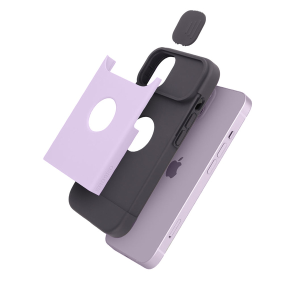 Θήκη ERBORD MagSafe Cam Slider, μοβ + γυαλί για την οθόνη για iPhone 13 / iPhone 14