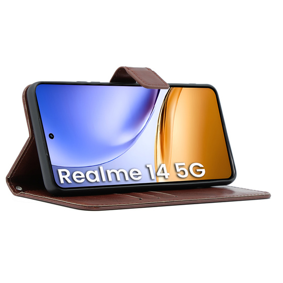 Θήκη με πτερύγιο για Realme 14 5G / Realme 14T 5G, Crazy Horse Wallet, καφέ