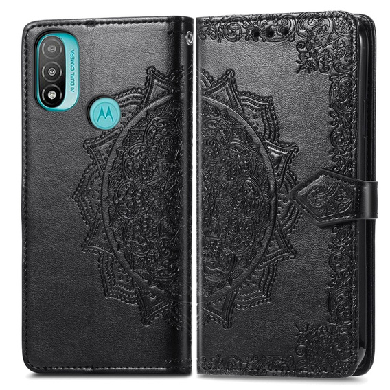 Θήκη με πτερύγιο για Motorola Moto E20/E30/E40, Mandala, μαύρη