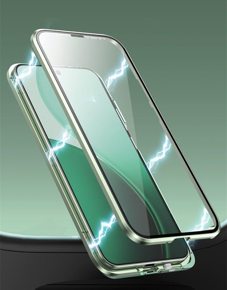 Θήκη για Oppo Reno 14, Μαγνητικό διπλό γυαλί, διαφανές με πράσινες πλευρές