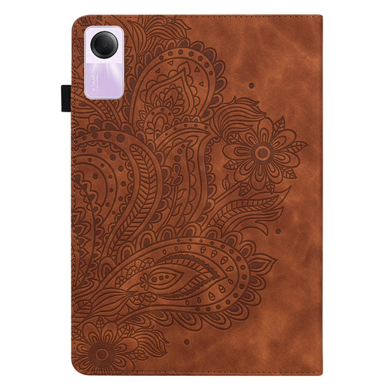 θήκη με πτερύγιο για Xiaomi Redmi Pad SE 11", flower, καφέ