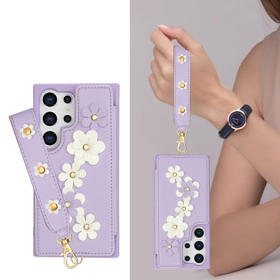 θήκη για Samsung Galaxy S25 Ultra, Leather Flower Card Slot, μωβ