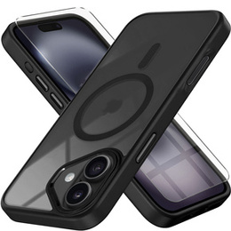 Θήκη για iPhone 16, για MagSafe, ERBORD Μatt Case, διαφανής / μαύρη + Γυαλί οθόνης