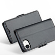 Θήκη για Iphone 16E, ERBORD Glossy Litchi, πορτοφόλι με πτερύγιο, μαύρη