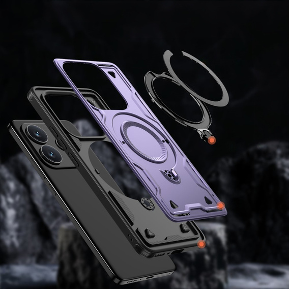 Θήκη για Xiaomi Redmi Note 14 5G, Στρατιωτικό MagSafe, μωβ + γυαλί 9H