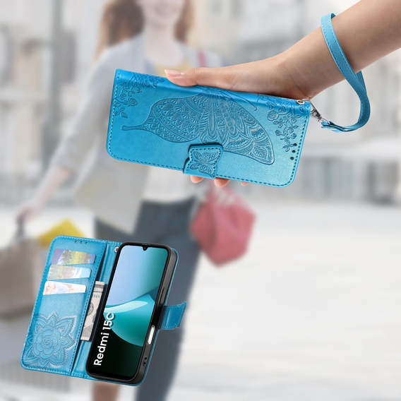 Θήκη με πτερύγιο για Xiaomi Redmi 15C 4G/LTE, Butterfly, μπλε