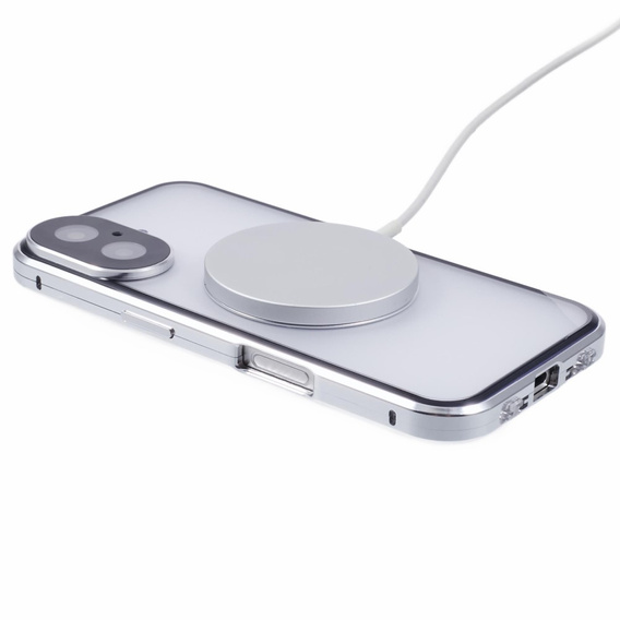 Μαγνητική θήκη MagSafe Dual Glass για iPhone 16, ασημένια