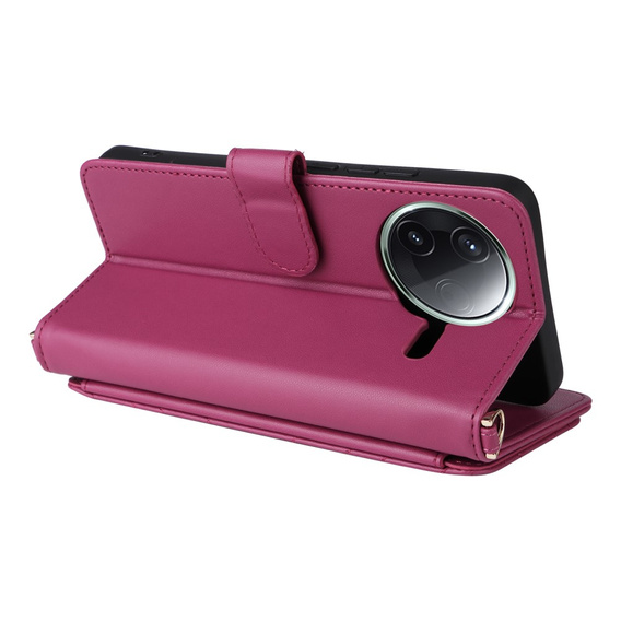 Θήκη με πτερύγιο για Xiaomi Poco F7 Pro, Crossbody Leather Wallet, μπορντό