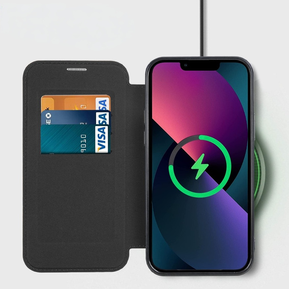 Θήκη με πτερύγιο για iPhone 13, RFID Wallet MagSafe CamShield, μαύρη