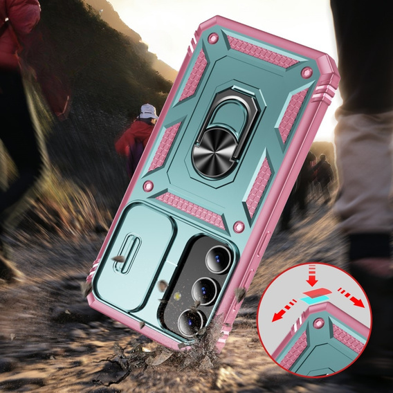 Θήκη για Samsung Galaxy S24+ Plus, CamShield Slide, πράσινο / ροζ