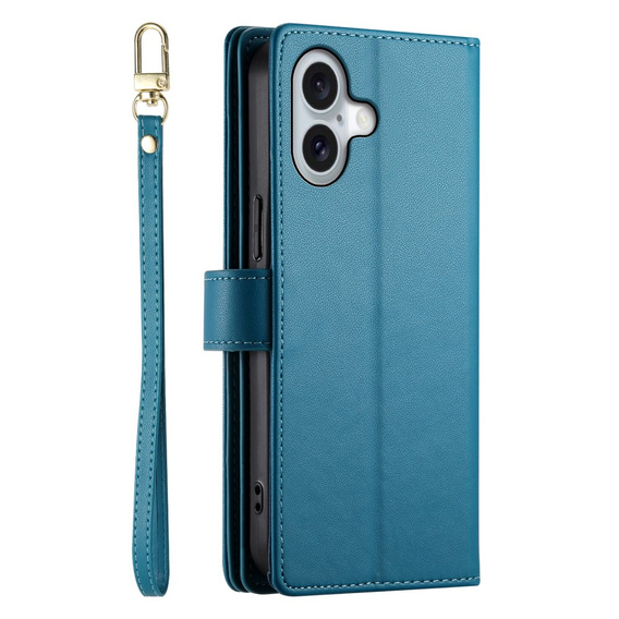 Θήκη με πτερύγιο για iPhone 16, Wallet Zipper Pocket, μπλε