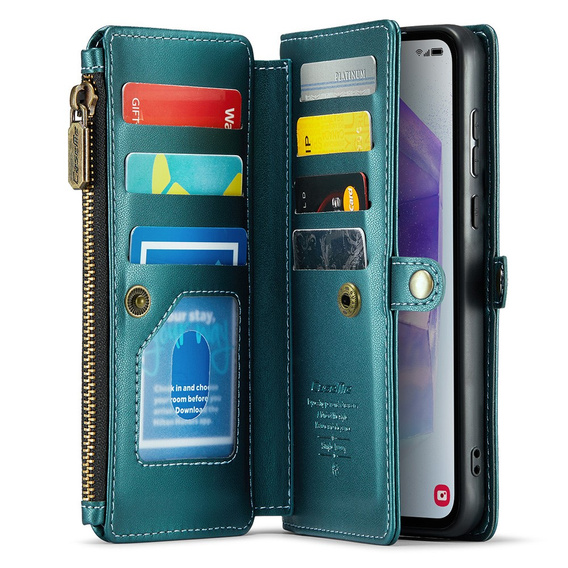 θήκη CASEME για Samsung Galaxy A55 5G, RFID Leather Wallet, με λουράκι ώμου, πράσινη