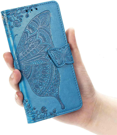 Θήκη με πτερύγιο για Xiaomi Poco F7, Butterfly, μπλε