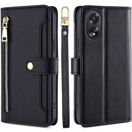 Θήκη με πτερύγιο για Oppo A38 / A18 4G, Wallet Zipper Pocket, μαύρη
