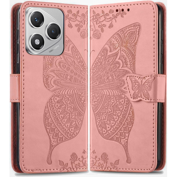 Θήκη με πτερύγιο για Honor 400 Lite, Butterfly, ροζ rose gold