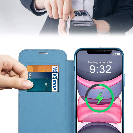 Θήκη με πτερύγιο για iPhone 15 Pro, RFID Wallet MagSafe CamShield, μπλε
