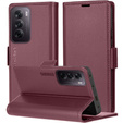 Θήκη για Oppo Reno 12 Pro, ERBORD Glossy Litchi, πορτοφόλι με πτερύγιο, κόκκινη
