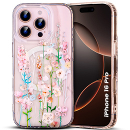 Μαγνητική θήκη με floral laser σχέδιο για iPhone 16 Pro