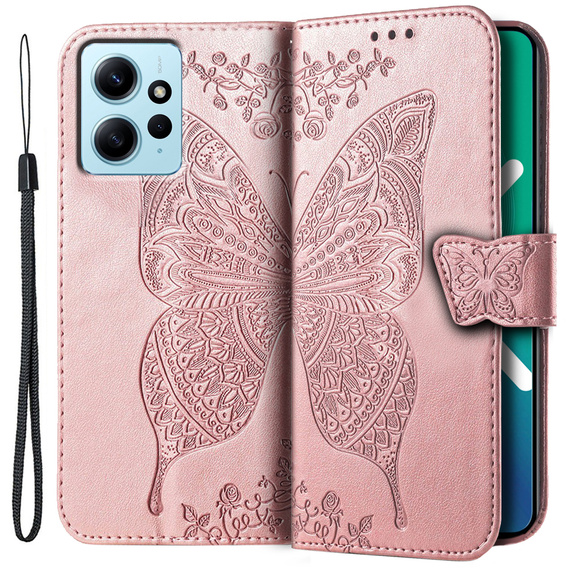 Θήκη με πτερύγιο για Xiaomi Redmi Note 12 4G, Butterfly, ροζ rose gold
