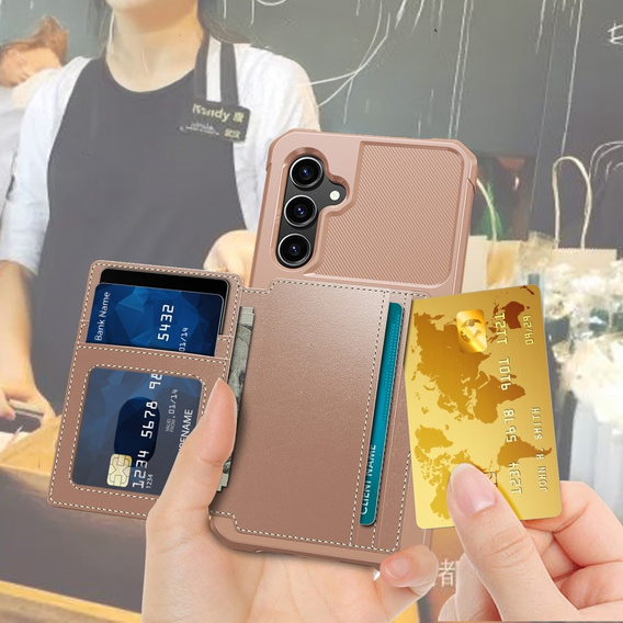 Θήκη για Samsung Galaxy S23 FE, Card Holder Kickstand, ροζ