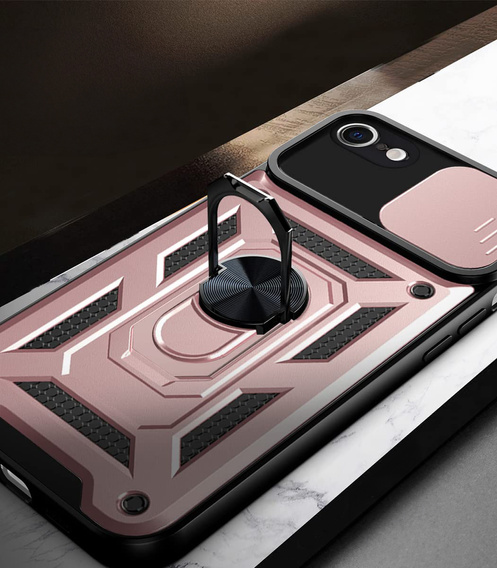 Θωρακισμένη θήκη για iPhone 16E, CamShield Slide, ροζ + Μετριασμένο γυαλί 9H