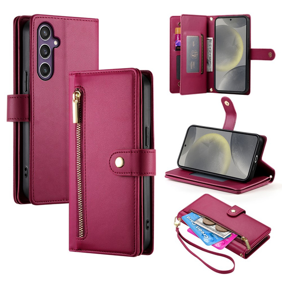 Θήκη με πτερύγιο για Samsung Galaxy S25, Wallet Zipper Pocket, κόκκινη