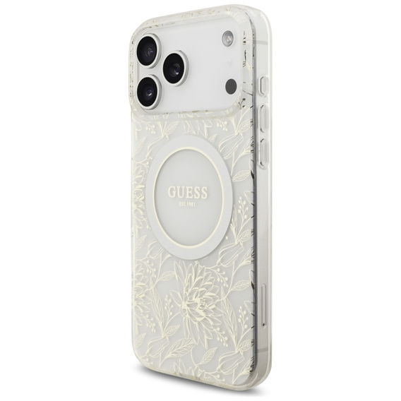 Θήκη Guess IML Flowers Electroplated Allover With Beads Strap, για MagSafe, με λουράκι για iPhone 17 Pro Max