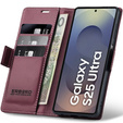 Θήκη για Samsung Galaxy S25 Ultra, ERBORD Glossy Litchi, πορτοφόλι με πτερύγιο, κόκκινη