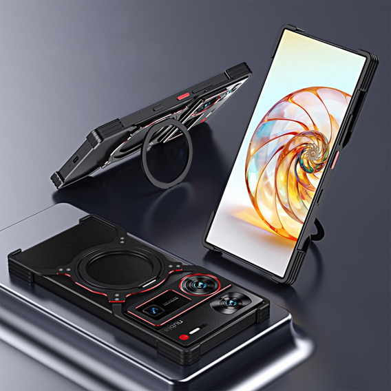 Θήκη για ZTE nubia Z60 Ultra, Kickstand Bumper, με κάλυμμα φακού, για MagSafe, μαύρο / κόκκινο