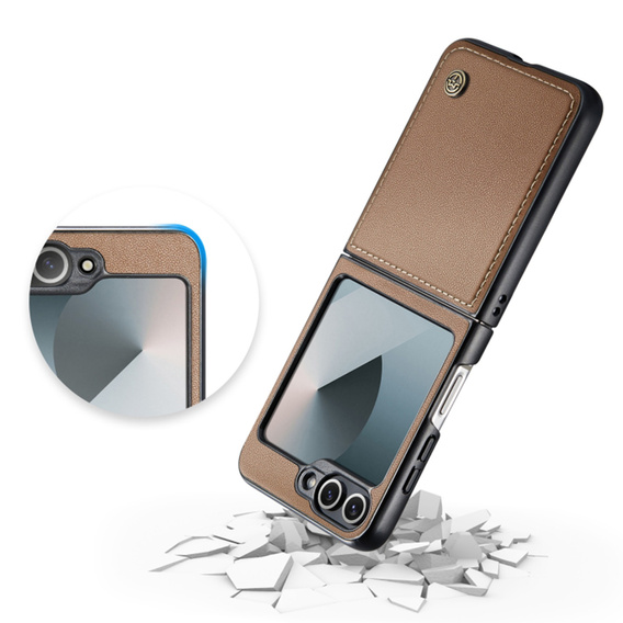Θήκη για Samsung Galaxy Z Flip7 FE / Z Flip6, CASEME Litchi Leather, καφέ