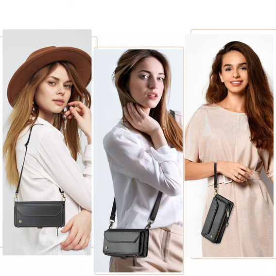 θήκη CASEME για Samsung Galaxy S24 FE, RFID Leather Wallet, με λουράκι ώμου, μαύρη