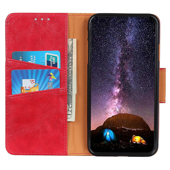 Θήκη με πτερύγιο για Samsung Galaxy S25 Edge, Crazy Horse Wallet, κόκκινη