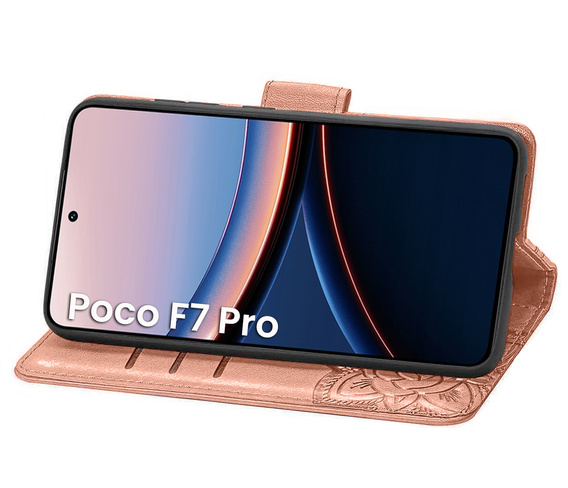 Θήκη με πτερύγιο για Xiaomi Poco F7 Pro, Butterfly, ροζ rose gold