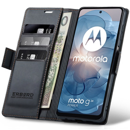 Θήκη για Motorola Moto G24 Power, ERBORD Glossy Litchi, πορτοφόλι με πτερύγιο, μαύρη