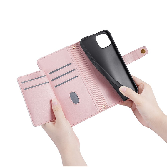 Θήκη με πτερύγιο για iPhone 15, Wallet Zipper Pocket, ροζ