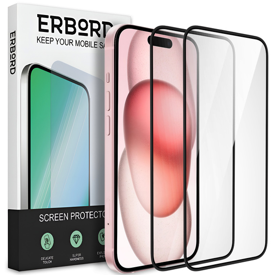 2x Κεραμικό υβριδικό γυαλί ERBORD για iPhone 15