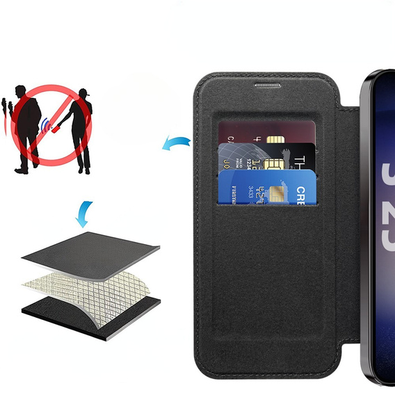 Θήκη με πτερύγιο για Samsung Galaxy S25+ Plus, RFID Wallet MagSafe CamShield, μαύρη
