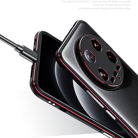 Θήκη για Xiaomi 14 Ultra, Armor Bumper, με κάλυμμα φακού, μαύρο / κόκκινο