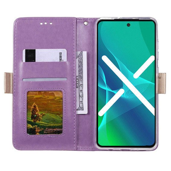 θήκη πτερύγιο για Samsung Galaxy S22+ Plus 5G, Wallet Pocket Zipper Lace, μωβ