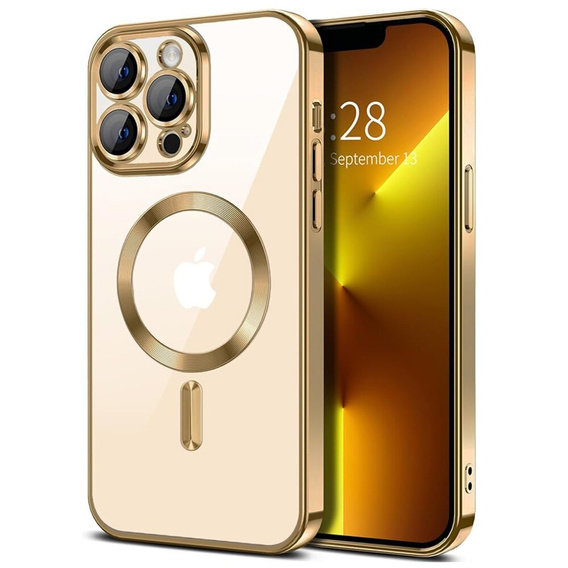 Θήκη για iPhone 13 Pro Max, Electro MagSafe, χρυσή + Γυαλί για την οθόνη