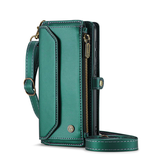 θήκη CASEME για Samsung Galaxy S24 FE, RFID Leather Wallet, με λουράκι ώμου, πράσινη