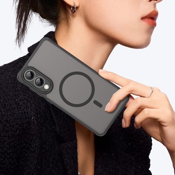 Θήκη για Samsung Galaxy S25 Edge, Kickstand Matt Case, για MagSafe, μαύρη + Γυαλί οθόνης