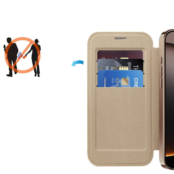 Θήκη με πτερύγιο για iPhone 16 Pro, RFID Wallet MagSafe CamShield, χρυσή
