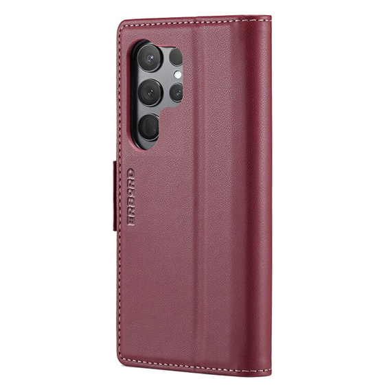 Θήκη για Samsung Galaxy S25 Ultra, ERBORD Glossy Litchi, πορτοφόλι με πτερύγιο, κόκκινη
