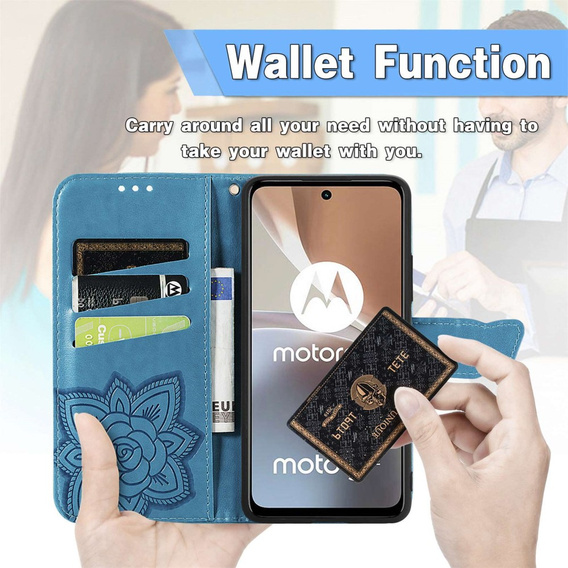 Θήκη με πτερύγιο για Motorola Moto G32, Butterfly, μπλε