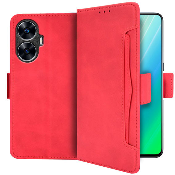 Θήκη με πτερύγιο για Realme C55, Card Slot, κόκκινη