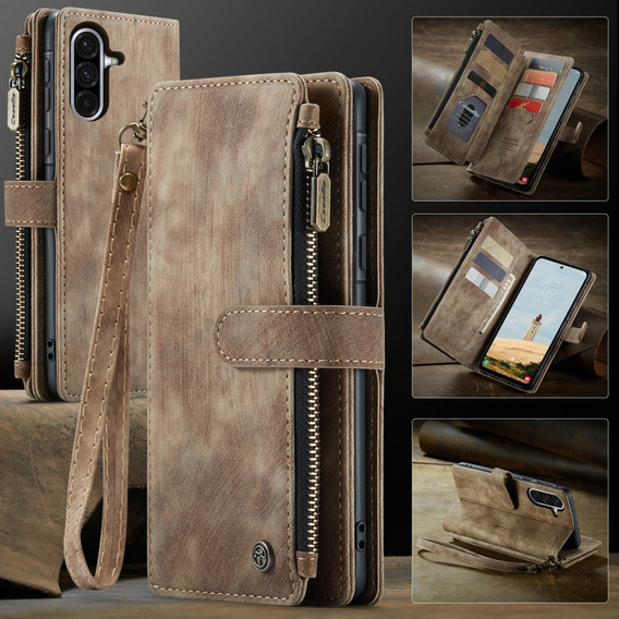 Η θήκη CASEME για Samsung Galaxy A56 5G, Leather Wallet Cash and Card Slots, με λουράκι, καφέ 